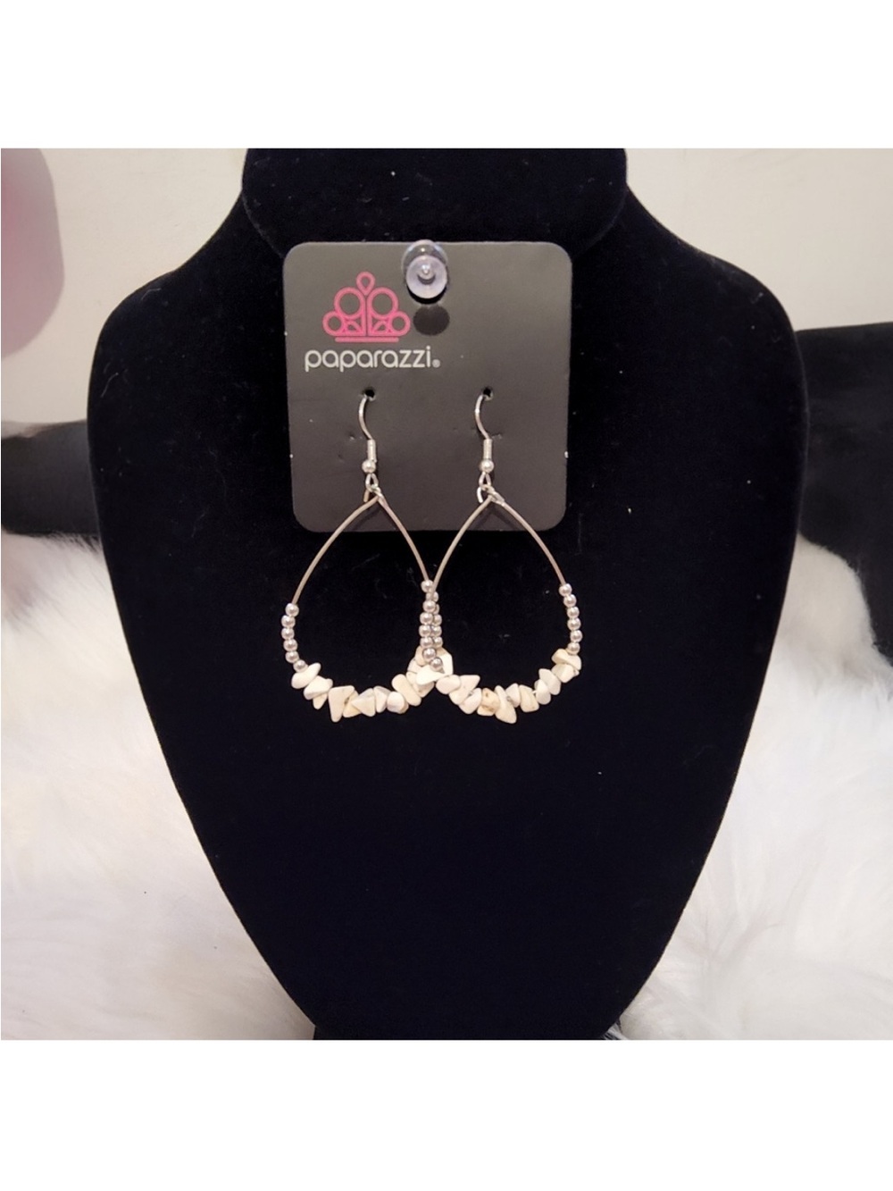Paparazzi Cream Teardrop Beaded Hoop Earrings